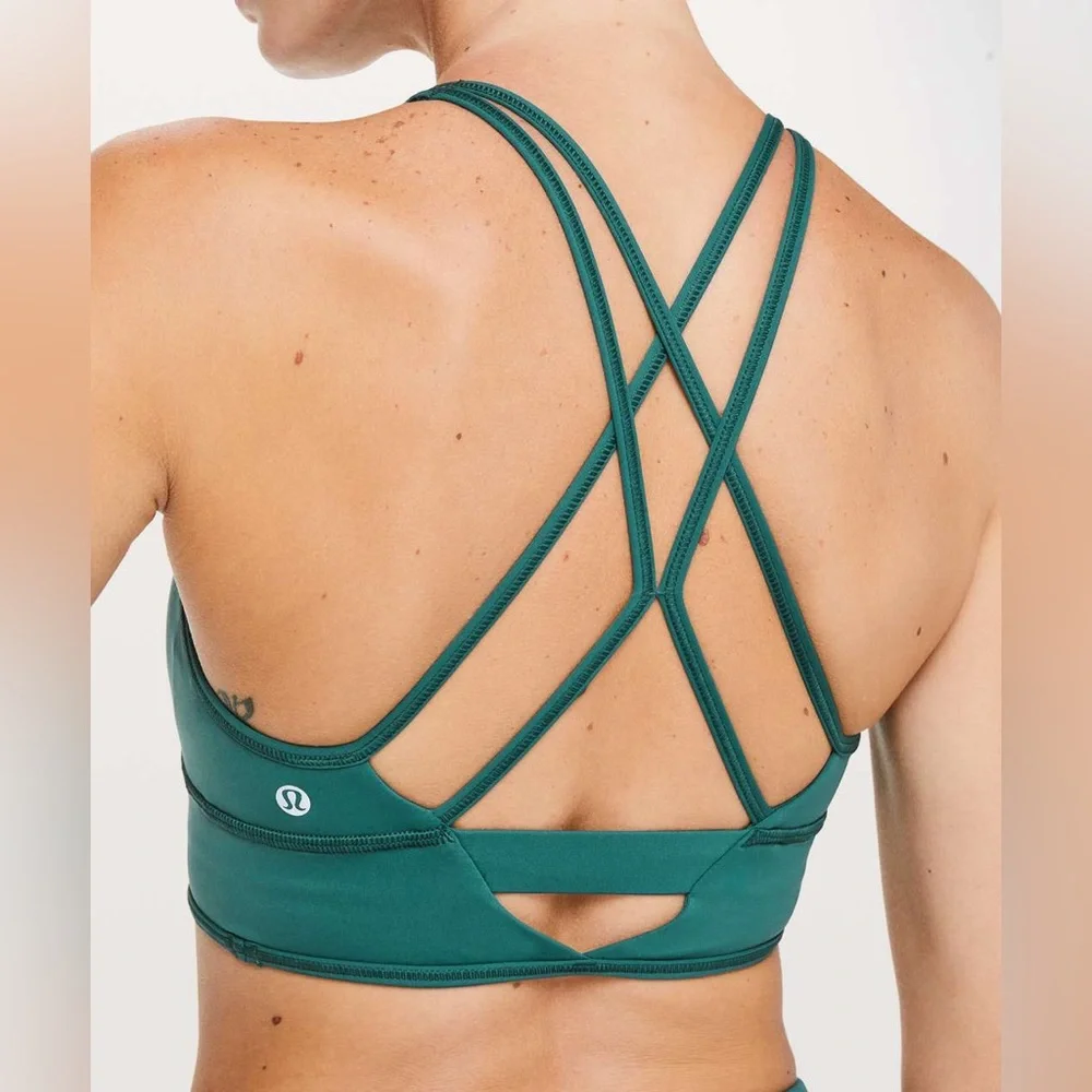 Lululemon Wake & Train Long Line Bra- Color Green Jasper (Size 4)
